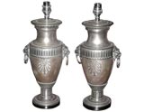 Pair of Silvered Metal Urn Lamps