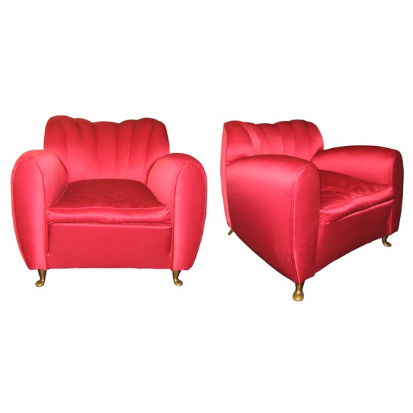 Two Italian Pink Armchairs with Gilt Bronze Legs For Sale