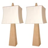 Pair of Suede Pyramid Lamps