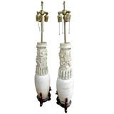 Pair of Yingquing Funerary Jars Mounted as Lamps