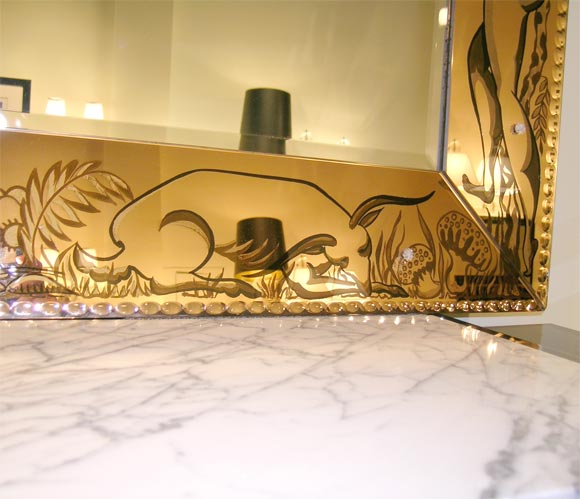 French 1940's Hand Decorated  Huntress Mirror