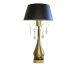 Pair French Moderne Brass Lamps with Crystal Drops