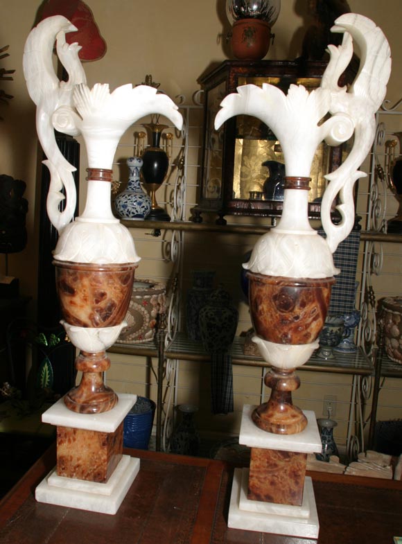 Pair of Alabaster Ewers