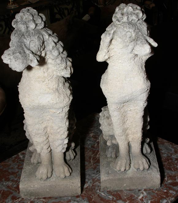 Pair Carved Stone Poodles