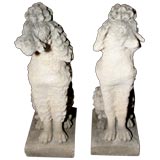 Pair Carved Stone Poodles