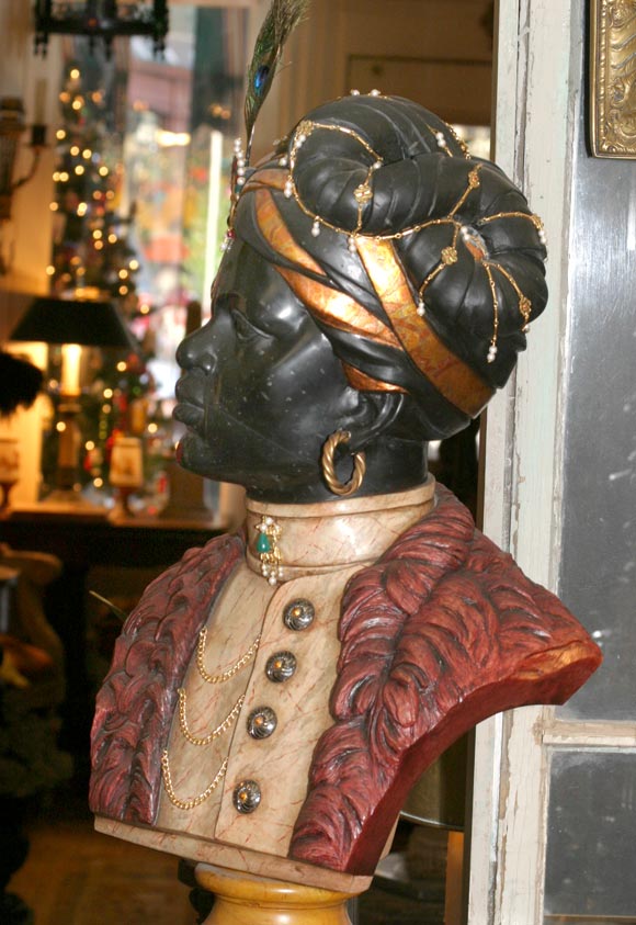 Specimen Marble Bust of Blackamore on Painted Pedestal
