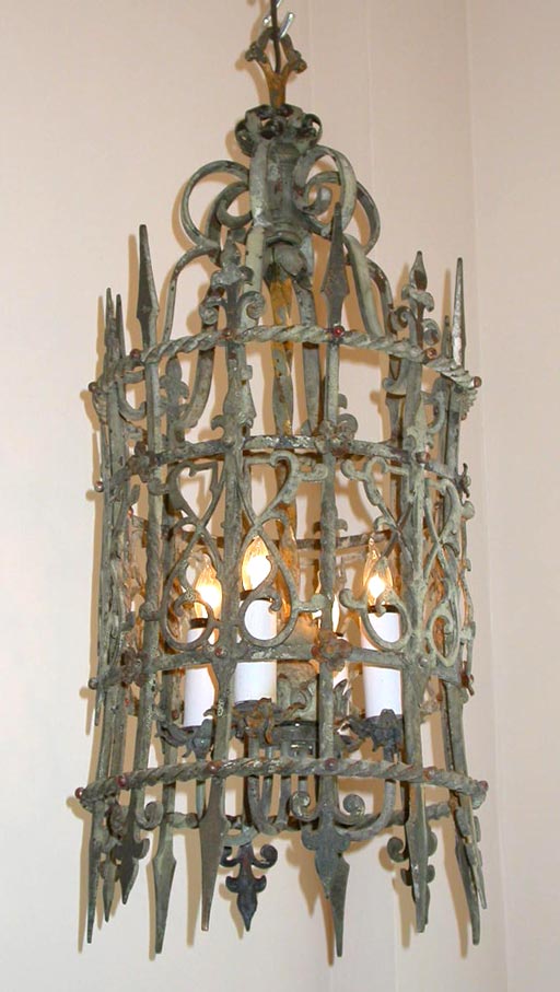 Pair of patinated bronze lanterns