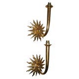 Two Gilt Metal Sun Sconces Attributed to André Arbus