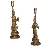 pair wood carved james mont style asian lamps