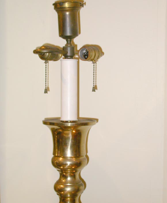 pair candlestick form brass lamps