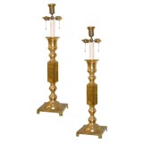 pair candlestick form brass lamps