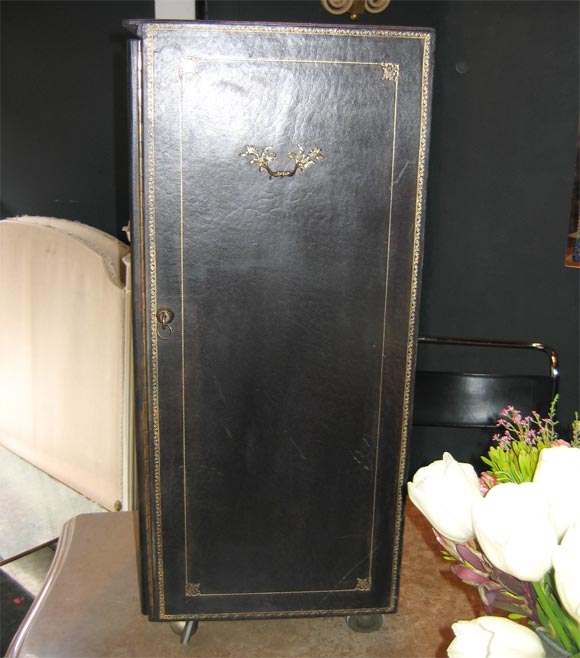 Mid-20th Century Black Leather Filing Cabinet For Sale