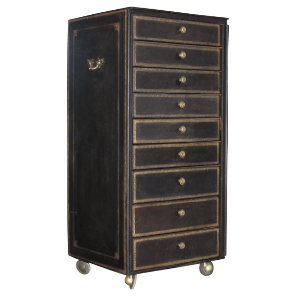Black Leather Filing Cabinet For Sale