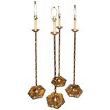 Vintage Four Gilt Bronze Bamboo Floor Lamps