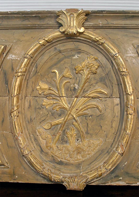 Giltwood and painted panal depicting rural scenery