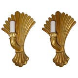 Pair of Carved Gilt Fan Sconces Pair of Carved Gilt Fan Sconces