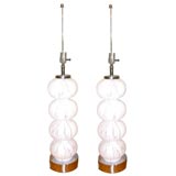 Vintage Pair of Frosted Glass Ball Lamps