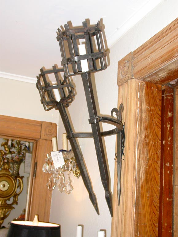 Pair of Hand Forged Iron Sconces at 1stdibs