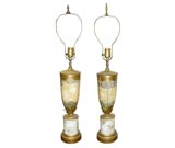 Pair of reverse painted glass table lamps