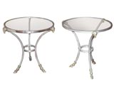 Pair of steel tripod base side tables
