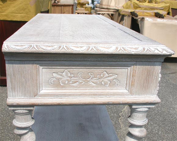 Carved Oak Limed Finish Barley Twist Buffet In Good Condition In Bridgehampton, NY