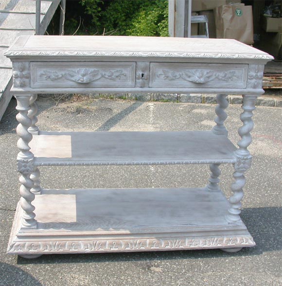 Carved Oak Limed Finish Barley Twist Buffet 2
