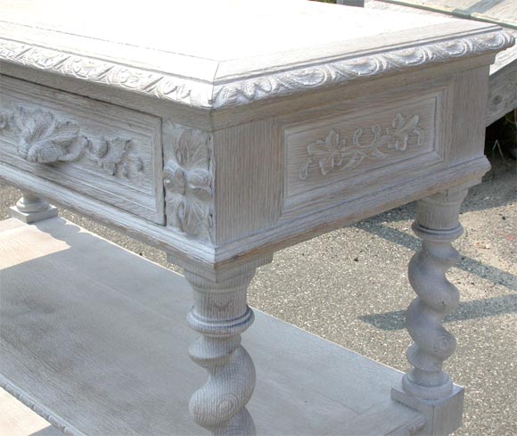 Carved Oak Limed Finish Barley Twist Buffet 1
