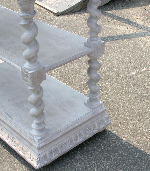 20th Century Carved Oak Limed Finish Barley Twist Buffet