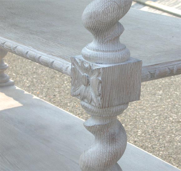 English Carved Oak Limed Finish Barley Twist Buffet