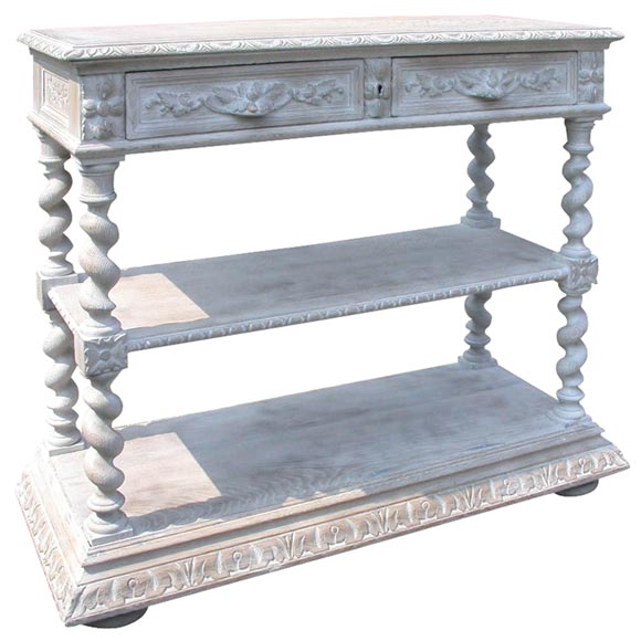 Carved Oak Limed Finish Barley Twist Buffet