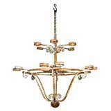 Antique French  Wrought Iron Chandelier with Two Rows of Candle Holders