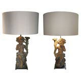 Two Exceptional Eighteenth Century Carved Putti Lamps