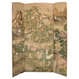Antique Three-Panel Screen of Chinese Painted Silk