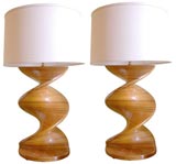 Pair of Twisted Handmade Wood Table Lamps