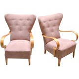 Pair of Grey Upholstered Swedish Armchairs
