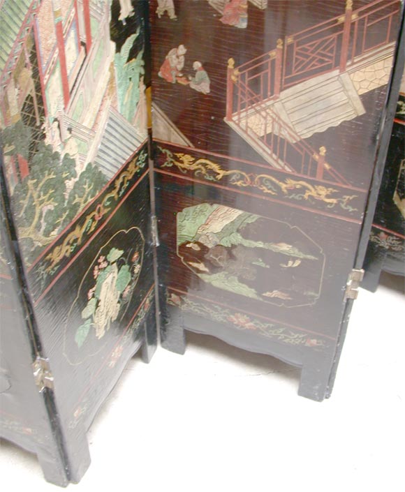 Chinese 12 Panel Coromandel Figured Palace Scene Screen