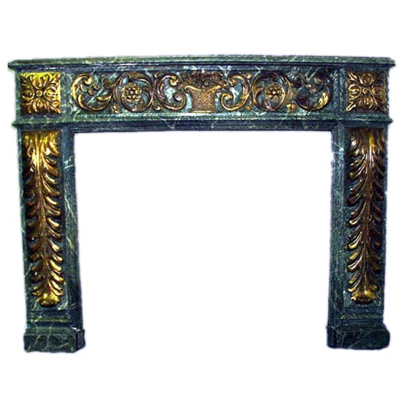 Italian 19th century carved and gilt faux-marble mantel. For Sale