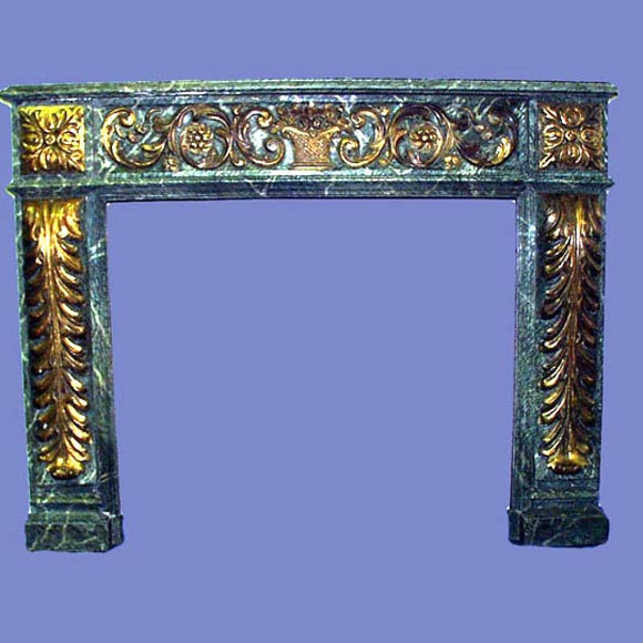 Italian 19th century carved and gilt faux-marble mantel.<br />
FOR MORE INFORMATION, PLEASE VISIT WWW.CONNOISSEURANTIQUES.COM