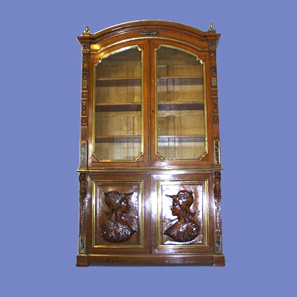 French 19th century walnut buffet deux corps with marble insets