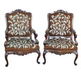Pair of French 19th century Louis XV style carved armchairs