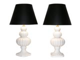 Pair of white ceramic lamps
