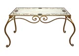 Gilt iron coffee table with reverse painted mirrored top