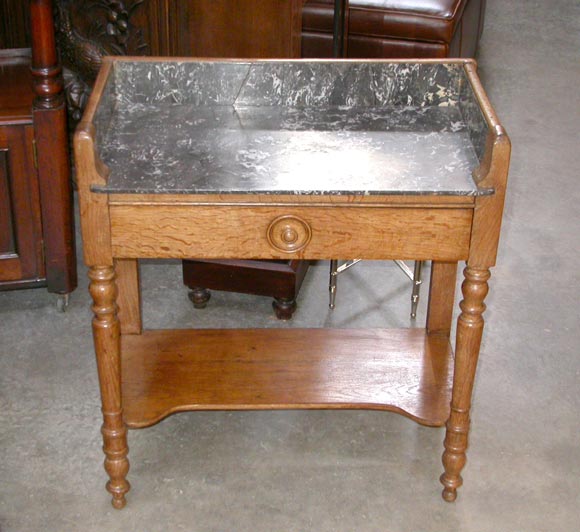 English Black Veined Marble and Oak Washstand
