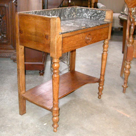 Black Veined Marble and Oak Washstand In Good Condition In Bridgehampton, NY