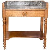 Antique Black Veined Marble and Oak Washstand