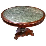 Round Green Marble and Beaded Mahogany Pedestal Table