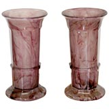 Vintage Pair of  Large English 30's Amethyst Glass Vases