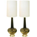 Vintage Large Smoked Amber Glass Lamps