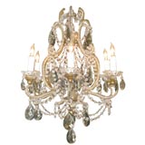 Italian 6-lite crystal chandelier with smoke colored pendants