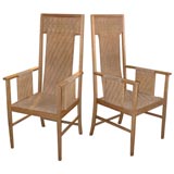 Pair of Art Nouveau oak and woven rope arm chairs, Circa 1904